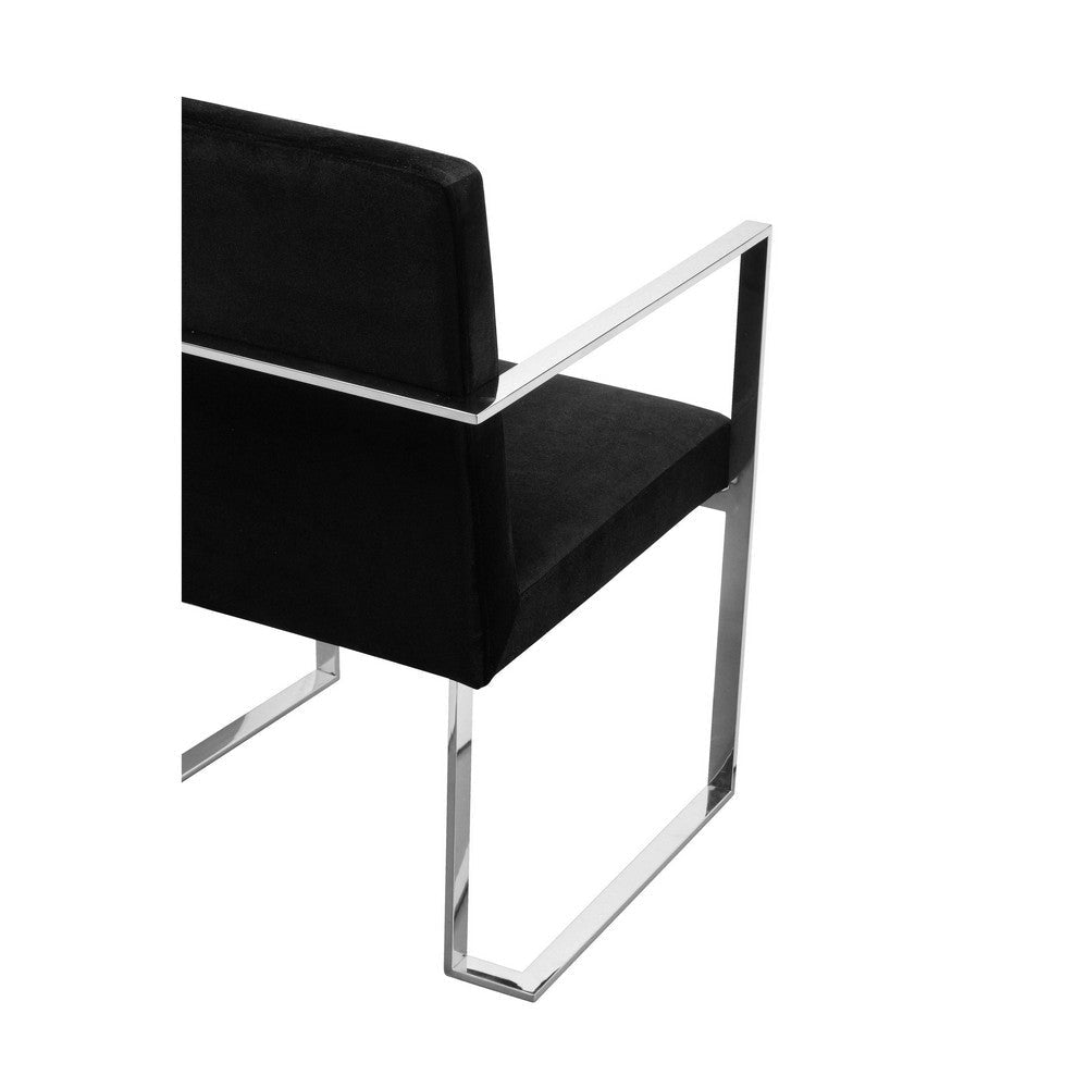 Boly 22 Inch Dining Armchair Chrome Cantilever Steel Base Black Velvet By Casagear Home BM316971