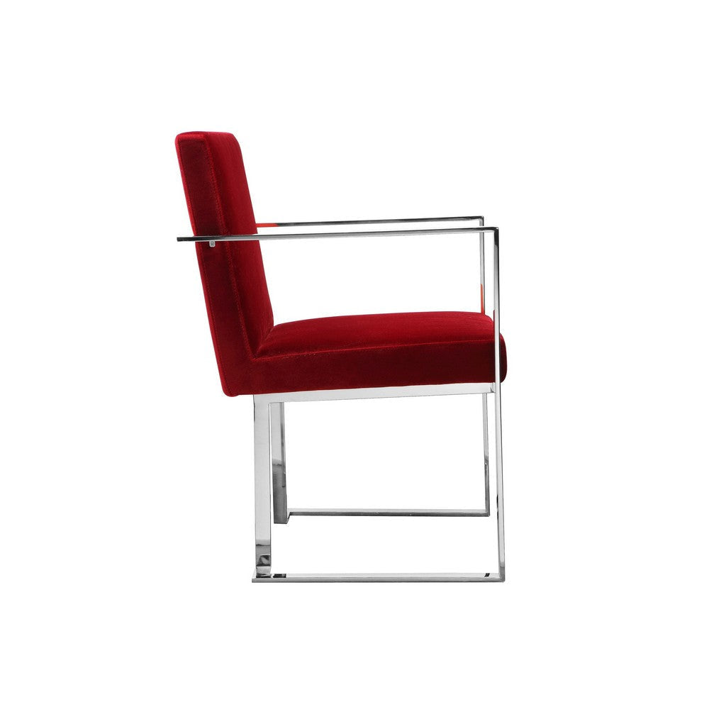 Boly 22 Inch Dining Armchair Plush Red Velvet Chrome Cantilever Steel By Casagear Home BM316972