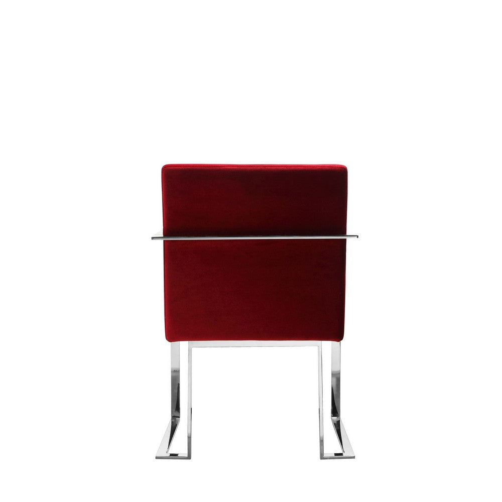 Boly 22 Inch Dining Armchair Plush Red Velvet Chrome Cantilever Steel By Casagear Home BM316972