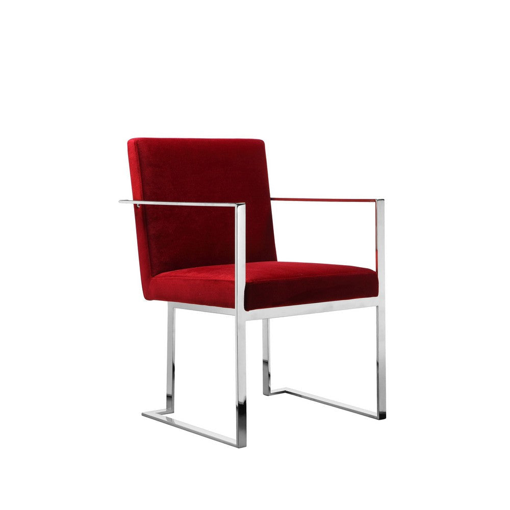 Boly 22 Inch Dining Armchair Plush Red Velvet Chrome Cantilever Steel By Casagear Home BM316972