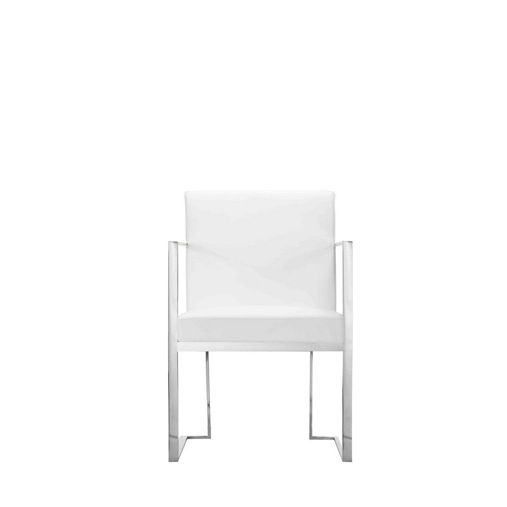 Boly 22 Inch Dining Armchair Chrome Cantilever Steel White Faux Leather By Casagear Home BM316973