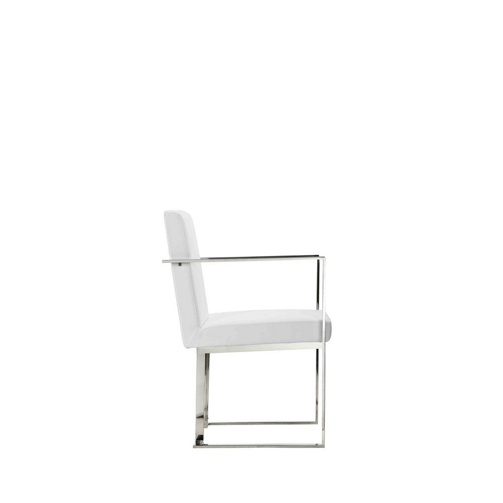 Boly 22 Inch Dining Armchair Chrome Cantilever Steel White Faux Leather By Casagear Home BM316973