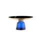 Len 30 Inch Coffee Table Blue Blown Glass Bell Base Funnel Top Gold Steel By Casagear Home BM316976