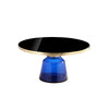 Len 30 Inch Coffee Table Blue Blown Glass Bell Base Funnel Top Gold Steel By Casagear Home BM316976