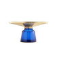 Len 30 Inch Coffee Table, Blue Blown Glass Bell Base, Funnel Top Gold Steel By Casagear Home