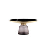 Len 30 Inch Coffee Table Gray Blown Glass Bell Base Funnel Top Gold Steel By Casagear Home BM316977