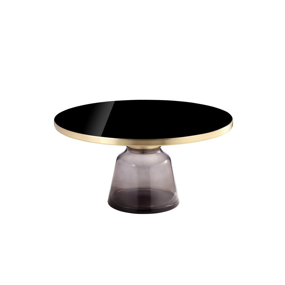 Len 30 Inch Coffee Table Gray Blown Glass Bell Base Funnel Top Gold Steel By Casagear Home BM316977