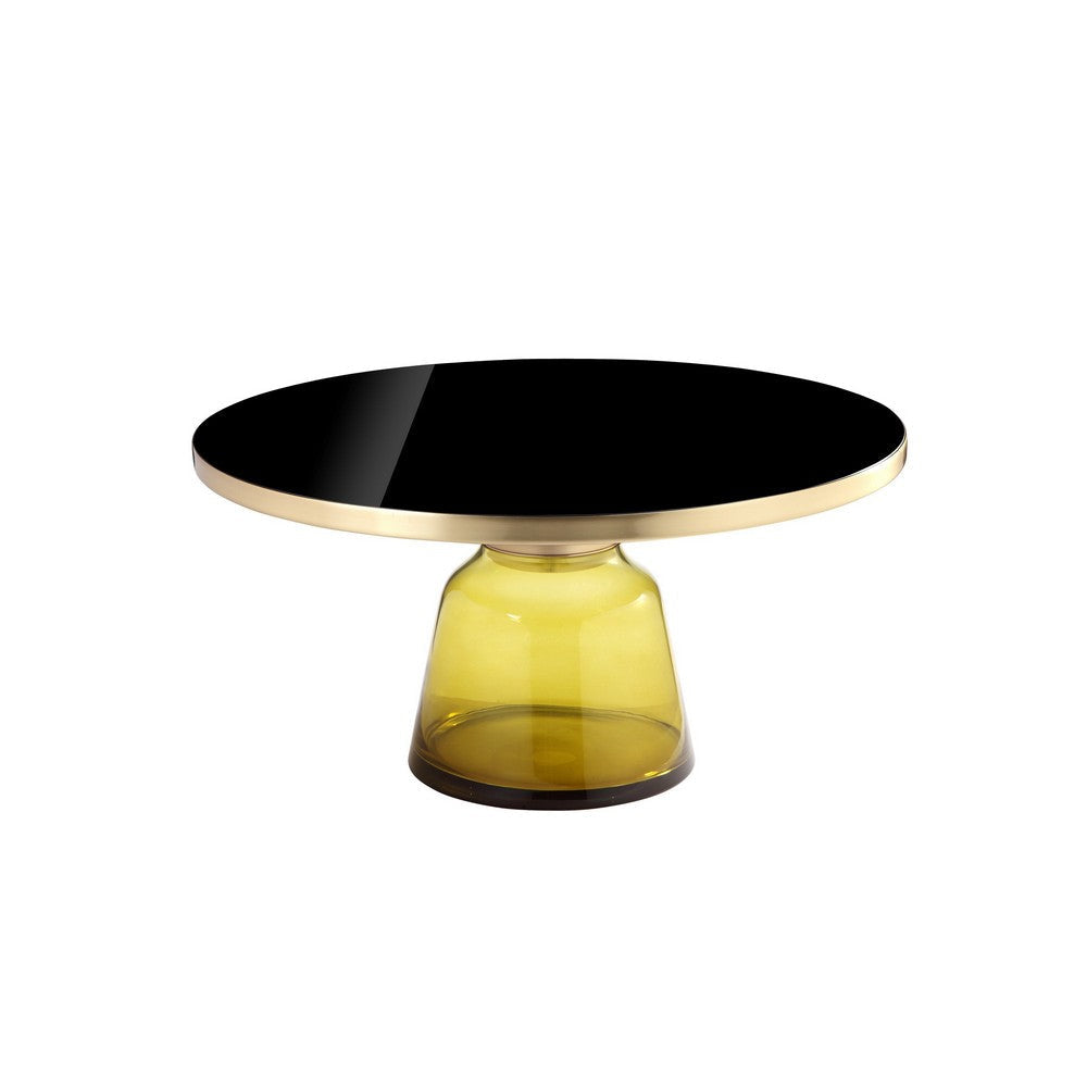 Len 30 Inch Coffee Table Yellow Blown Glass Bell Base Funnel Gold Steel By Casagear Home BM316980