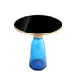 Len 21 Inch Side End Table Blue Blown Glass Base Funnel Top Gold Steel By Casagear Home BM316981