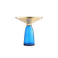 Len 21 Inch Side End Table, Blue Blown Glass Base, Funnel Top Gold Steel By Casagear Home