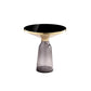 Len 21 Inch Side End Table Gray Blown Glass Base Funnel Top Gold Steel By Casagear Home BM316982