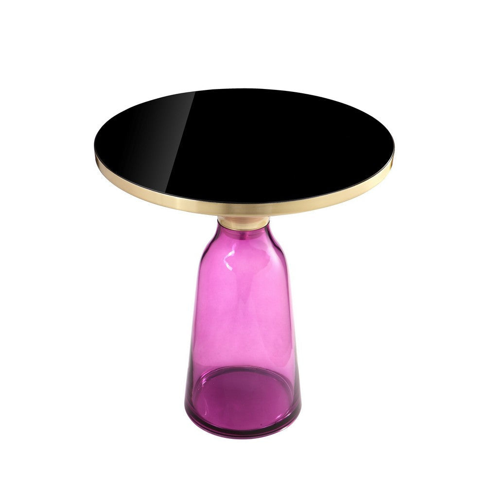 Len 21 Inch Side End Table Purple Blown Glass Bell Base Funnel Gold Steel By Casagear Home BM316984