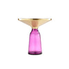 Len 21 Inch Side End Table, Purple Blown Glass Bell Base, Funnel Gold Steel By Casagear Home