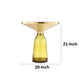 Len 21 Inch Side End Table Yellow Blown Glass Bell Base Funnel Gold Steel By Casagear Home BM316985