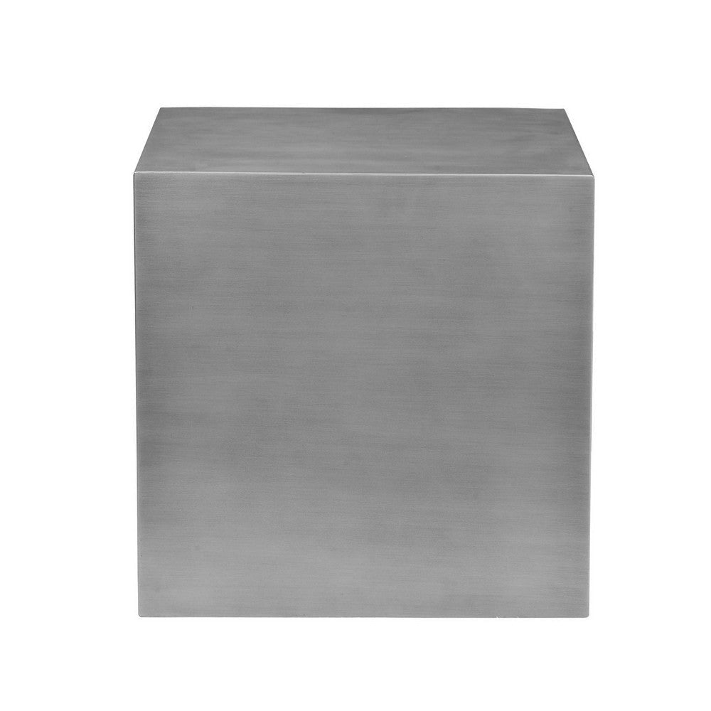 Brioni 20 Inch Tall Side End Table Square Top Brushed Silver Metal Frame By Casagear Home BM316987