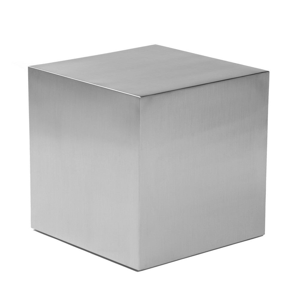 Brioni 20 Inch Tall Side End Table Square Top Brushed Silver Metal Frame By Casagear Home BM316987