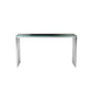 Meza 47 Inch Console Table Glass Top Waterfall Slatted Panel Silver By Casagear Home BM316988