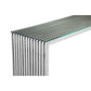 Meza 47 Inch Console Table Glass Top Waterfall Slatted Panel Silver By Casagear Home BM316988