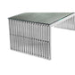 Meza 47 Inch Coffee Table Glass Top Waterfall Slatted Panel Frame Silver By Casagear Home BM316989