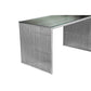 Meza 59 Inch Office Desk Glass Top Waterfall Slatted Panel Silver Finish By Casagear Home BM316990