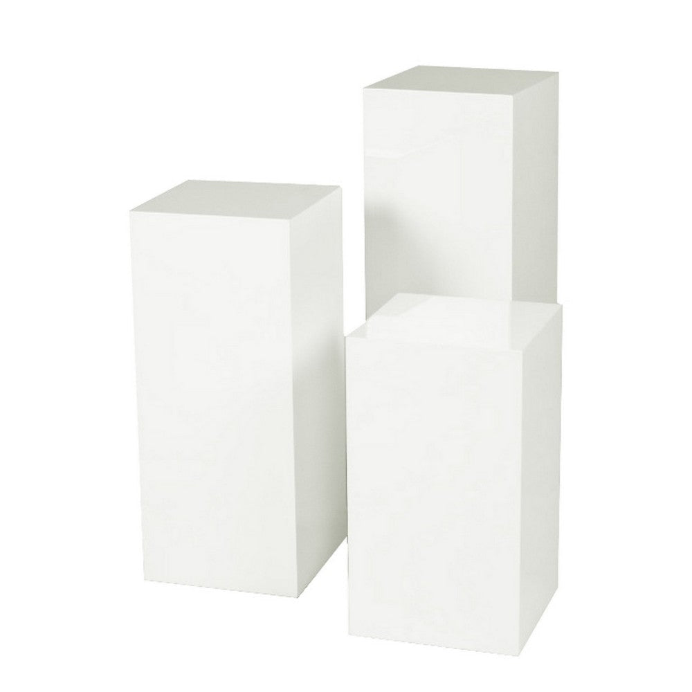 Meta Set of 3 Display Pedestal Plant Stands, Sleek Modern White Finish By Casagear Home