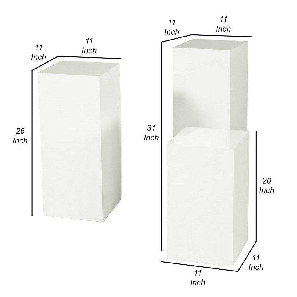 Meta Set of 3 Display Pedestal Plant Stands Sleek Modern White Finish By Casagear Home BM316993