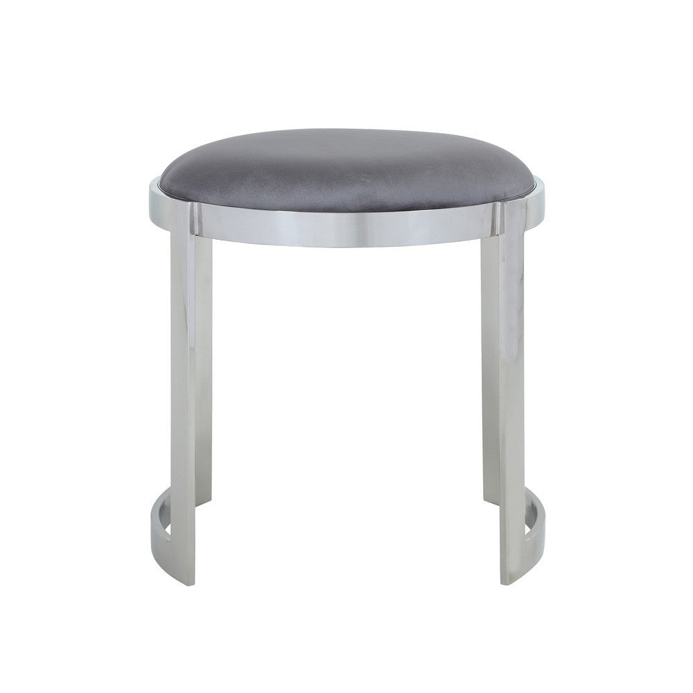 Niyo 19 Inch Accent Stool Cushioned Gray Velvet Seat Silver Metal Frame By Casagear Home BM316994