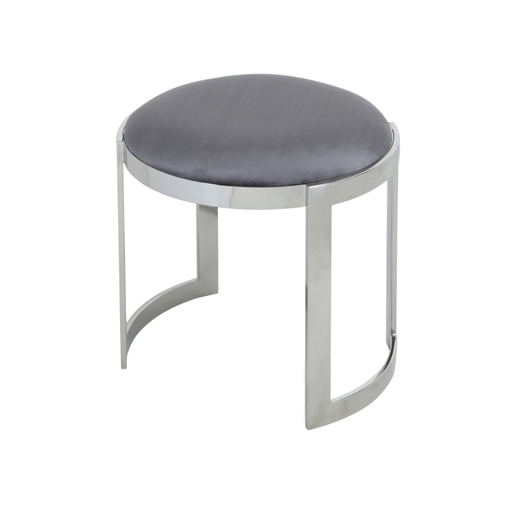 Niyo 19 Inch Accent Stool Cushioned Gray Velvet Seat Silver Metal Frame By Casagear Home BM316994