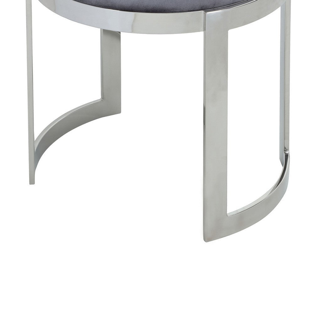 Niyo 19 Inch Accent Stool Cushioned Gray Velvet Seat Silver Metal Frame By Casagear Home BM316994