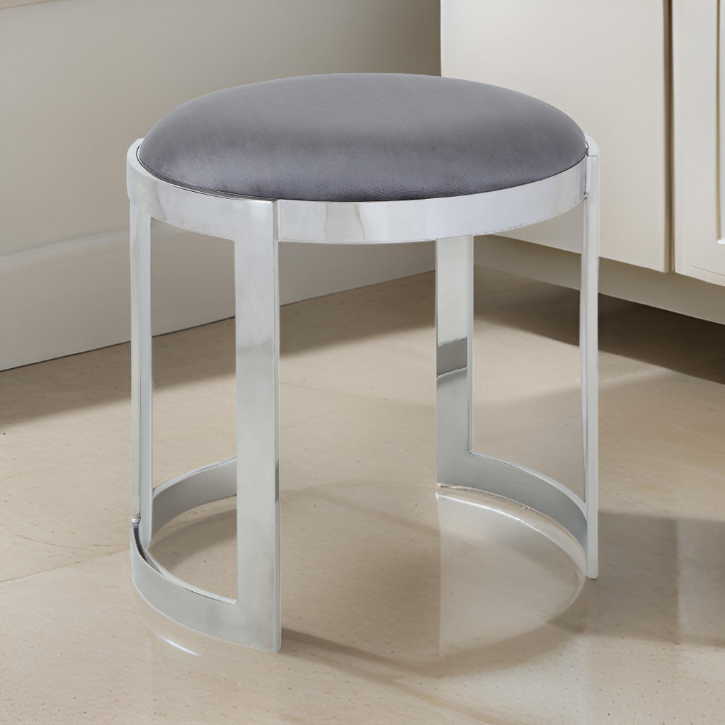 Niyo 19 Inch Accent Stool Cushioned Gray Velvet Seat Silver Metal Frame By Casagear Home BM316994