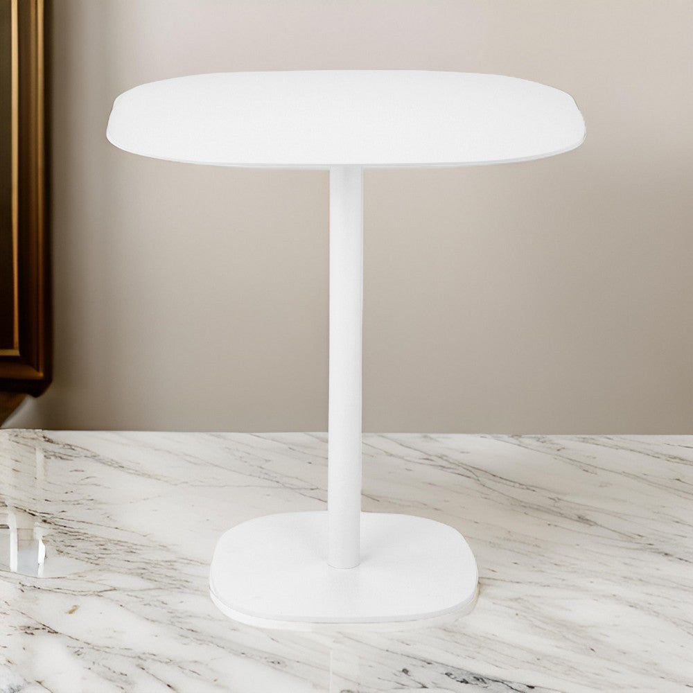 Liki 28 Inch Bistro Dining Table Round Top and Base Modern White Metal By Casagear Home BM316997