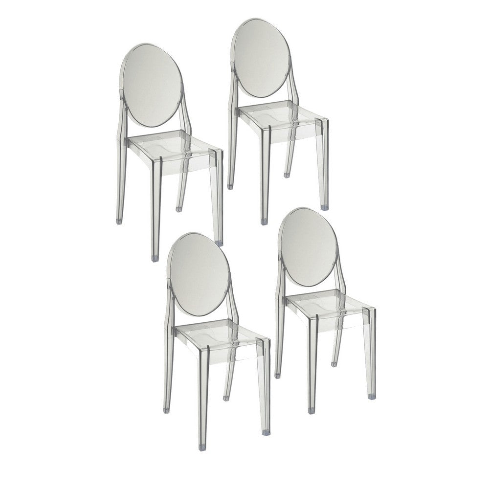 Temmy 20 Inch Set of 4 Dining Chairs Round Back Modern Clear Acrylic By Casagear Home BM316999