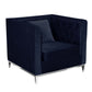 Vien 36 Inch Accent Chair, Nailhead, Tufted Blue Velvet Upholstery, Chrome By Casagear Home