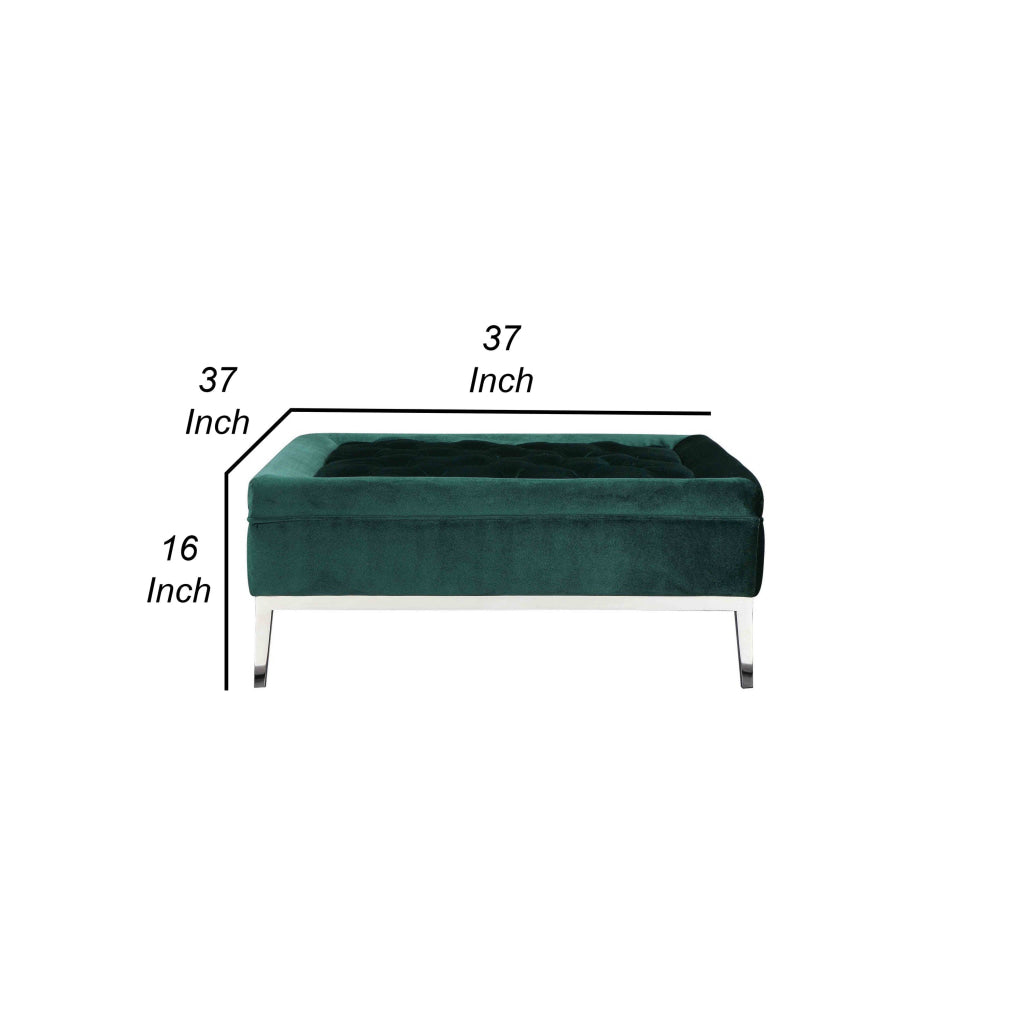 Vien 37 Inch Ottoman Nailhead Trim Square Green Velvet Tufted Chrome By Casagear Home BM317005