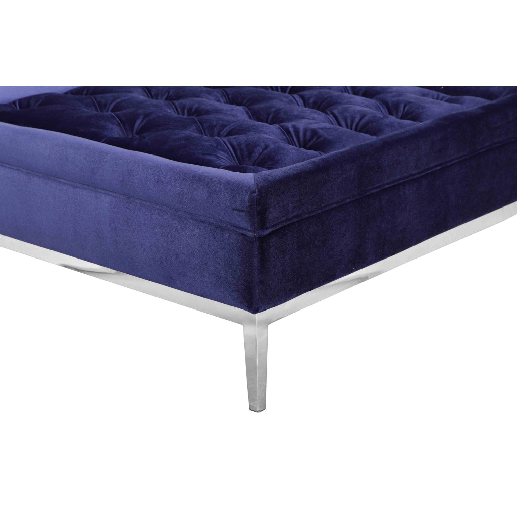 Vien 37 Inch Ottoman Nailhead Trim Square Blue Velvet Tufted Chrome By Casagear Home BM317006