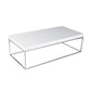 Zen 48 Inch Coffee Table, Rectangular White Lacquer Top, Chrome Steel Frame By Casagear Home