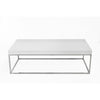 Zen 48 Inch Coffee Table Rectangular White Lacquer Top Chrome Steel Frame By Casagear Home BM317011