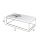 Zen 48 Inch Coffee Table Rectangular White Lacquer Top Chrome Steel Frame By Casagear Home BM317011