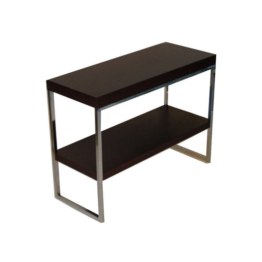 Zen 39 Inch Console Table, 2 Tier Rectangular Brown Wood, Chrome Steel By Casagear Home