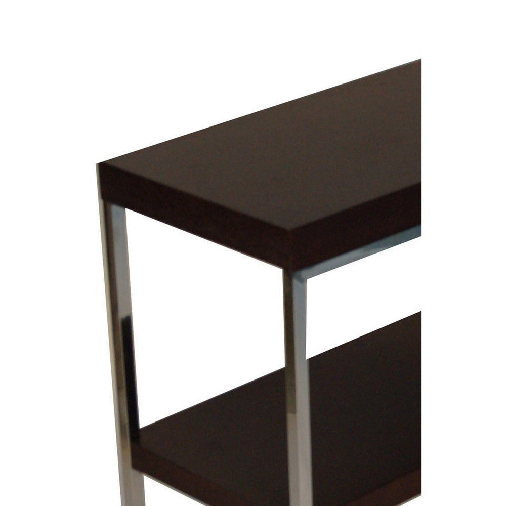 Zen 39 Inch Console Table 2 Tier Rectangular Brown Wood Chrome Steel By Casagear Home BM317013