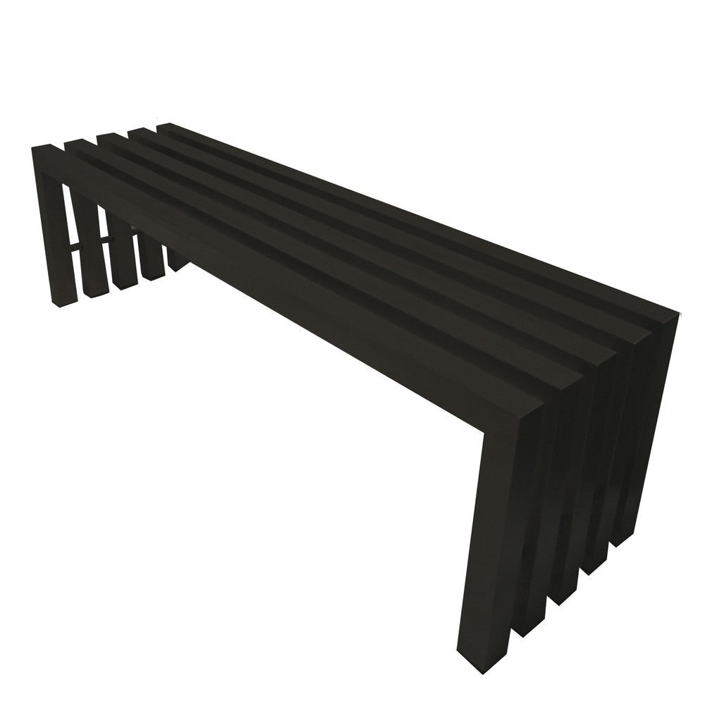 Namo 58 Inch Accent Bench Modern Slatted Design Rectangular Black Steel By Casagear Home BM317015