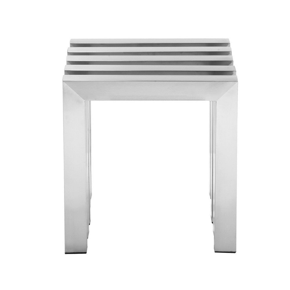 Namo 17 Inch Accent Stool Modern Slatted Design Rectangular Brushed Steel By Casagear Home BM317017