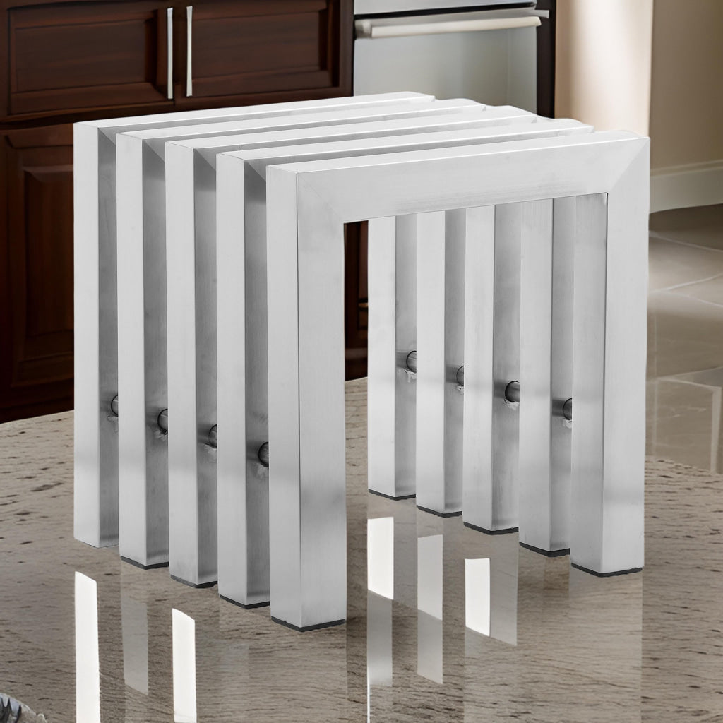 Namo 17 Inch Accent Stool, Modern Slatted Design, Rectangular Brushed Steel By Casagear Home