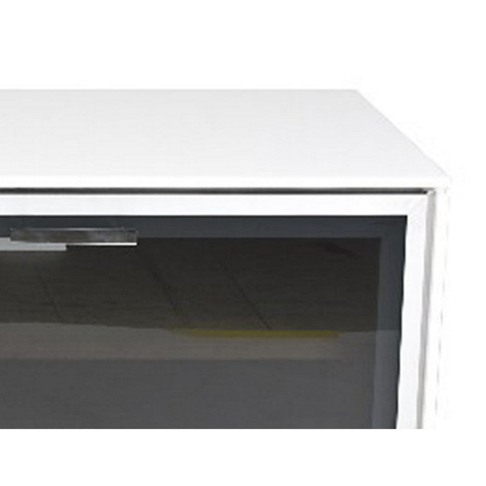 Ida 60 Inch TV Entertainment Console Drawer Pull Down Door White Lacquer By Casagear Home BM317018