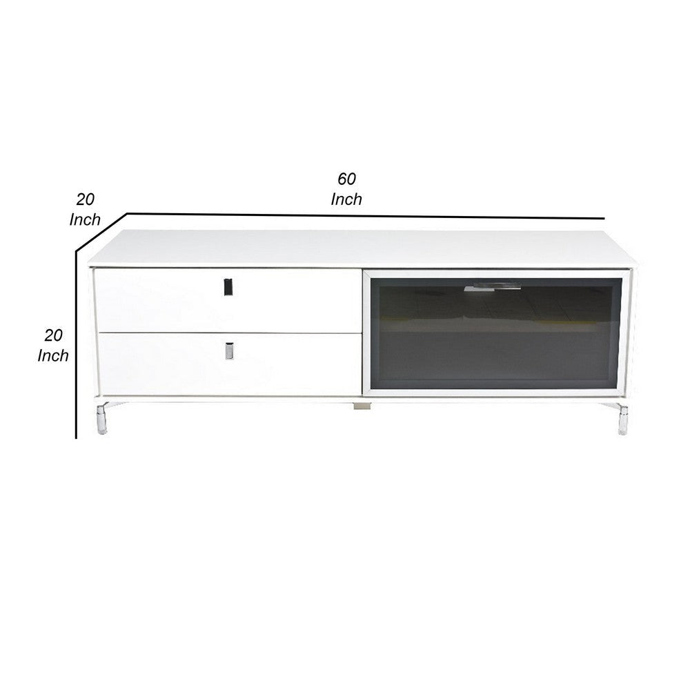 Ida 60 Inch TV Entertainment Console Drawer Pull Down Door White Lacquer By Casagear Home BM317018