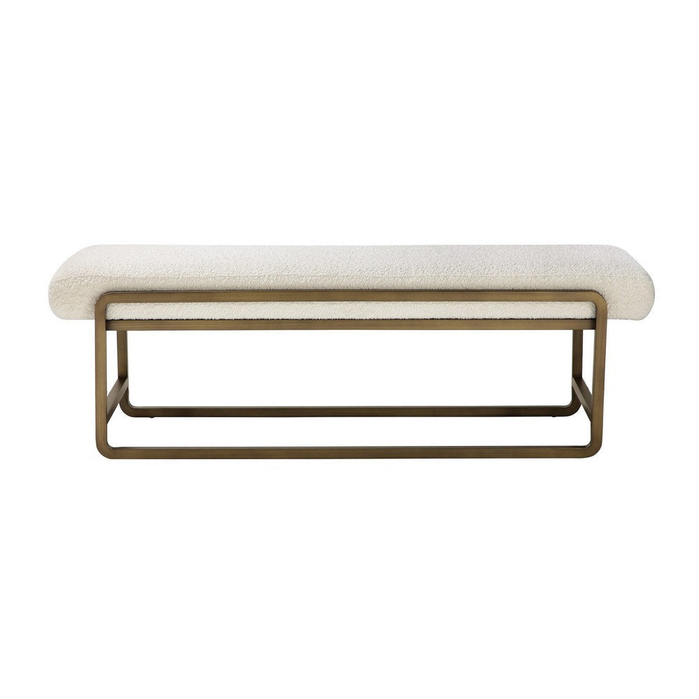 Loer 54 Inch Modern Accent Bench Ivory Boucle Upholstery Sled Brass Legs By Casagear Home BM317022