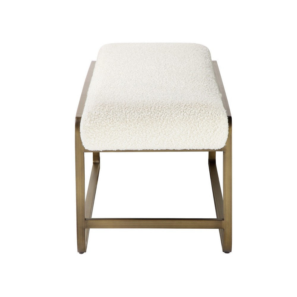 Loer 54 Inch Modern Accent Bench Ivory Boucle Upholstery Sled Brass Legs By Casagear Home BM317022