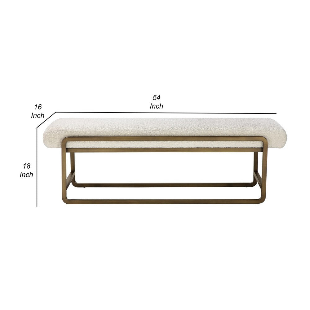 Loer 54 Inch Modern Accent Bench Ivory Boucle Upholstery Sled Brass Legs By Casagear Home BM317022