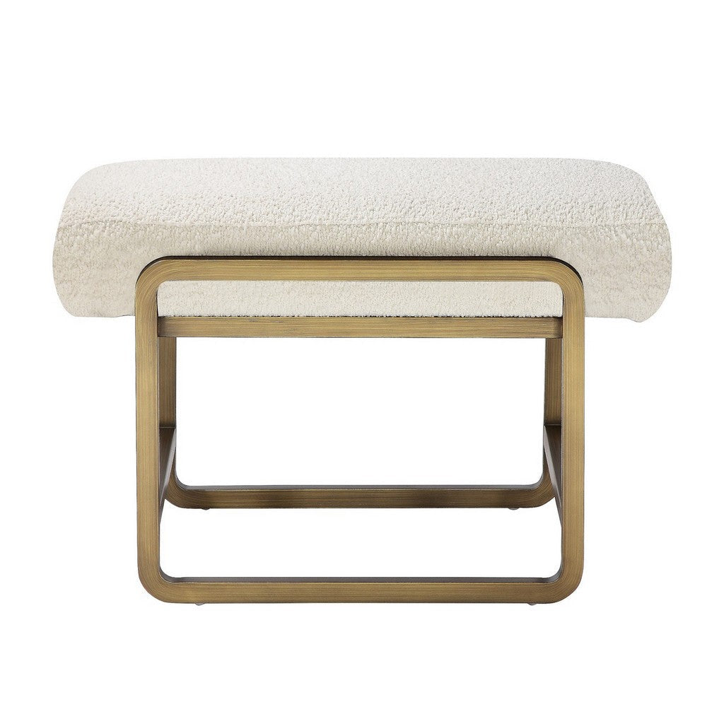 Loer 18 Inch Modern Accent Stool Ivory Boucle Upholstery Sled Brass Legs By Casagear Home BM317023