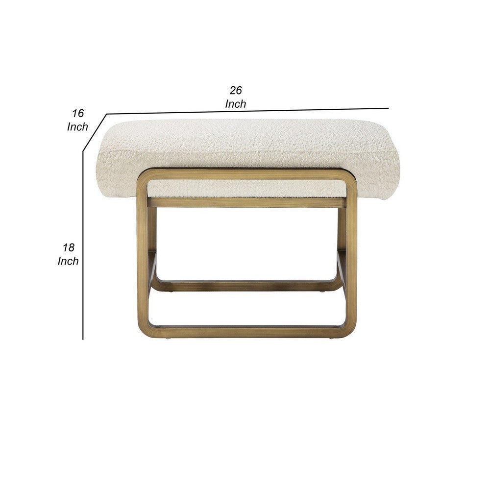 Loer 18 Inch Modern Accent Stool Ivory Boucle Upholstery Sled Brass Legs By Casagear Home BM317023